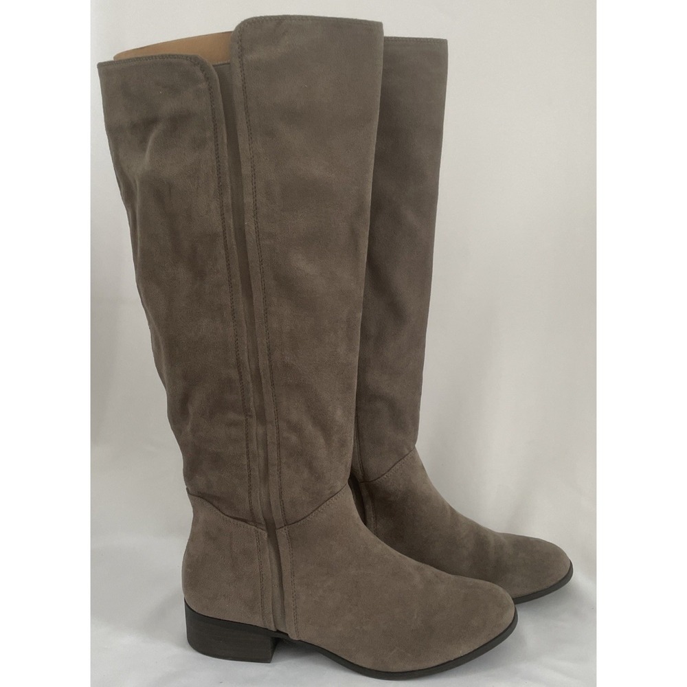 Womens Gray Boots Size 11 Faux Suede Knee High Low Heel Pull On Target Brand